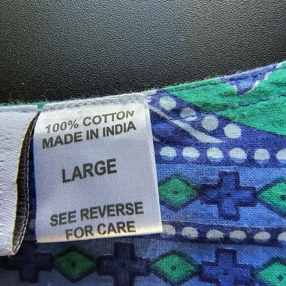 Vermont Country Store Dress L Blue Green Floral Tiered Midi Cotton Boho Mumu - Picture 14 of 15